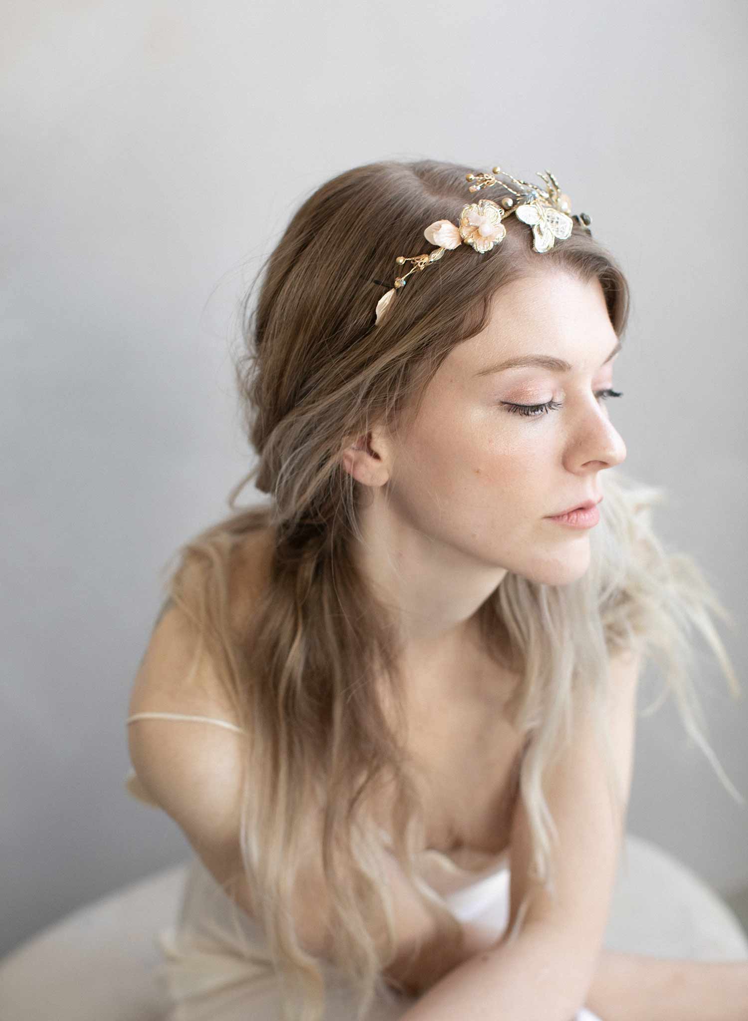 bridal hair comb, grey and blush bridal, bridal headpiece, headpiece, gold bridal hair accessory, wedding hair comb, twigs and honey