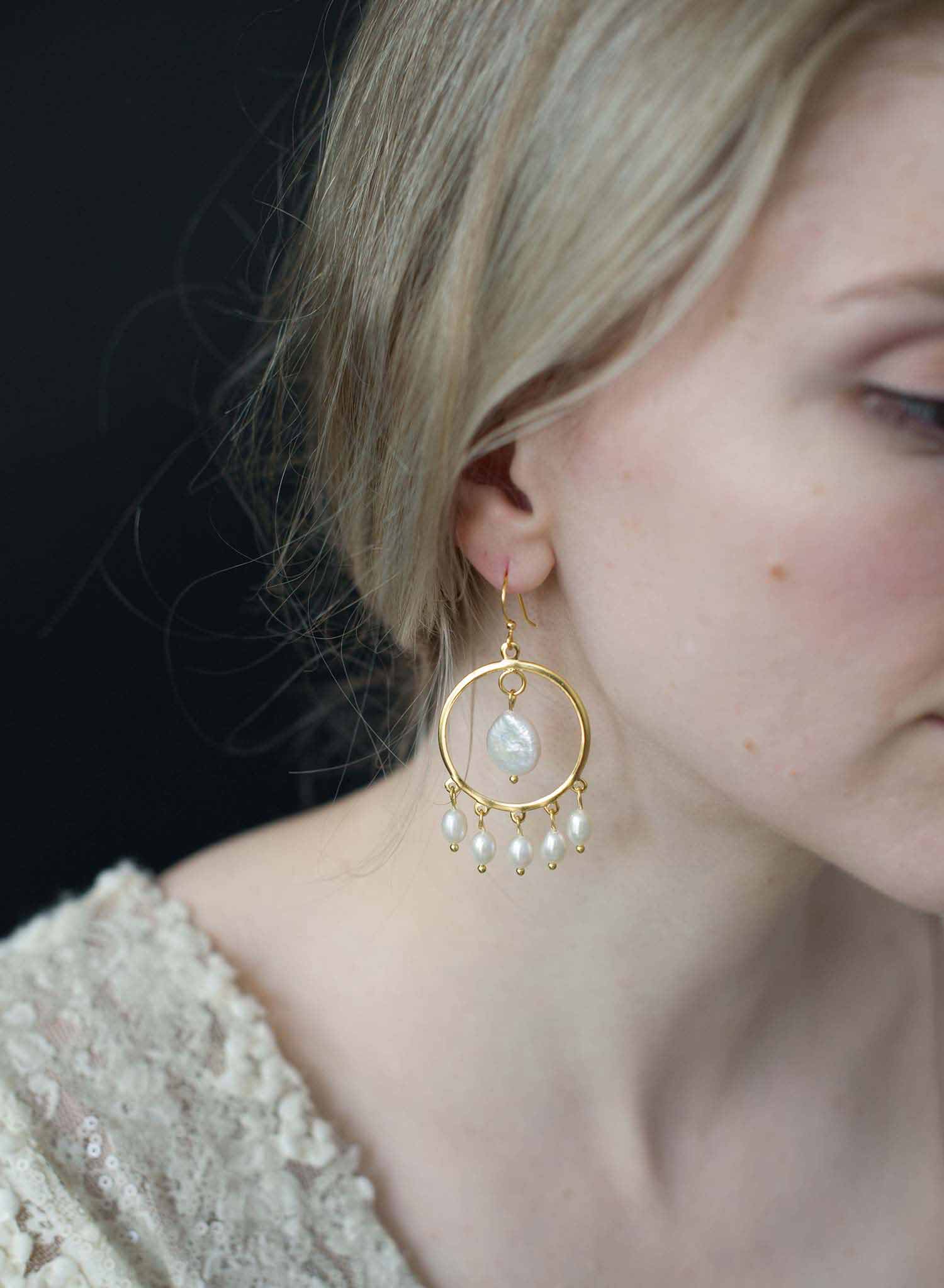 Festive pearl circle earrings - Style #9023