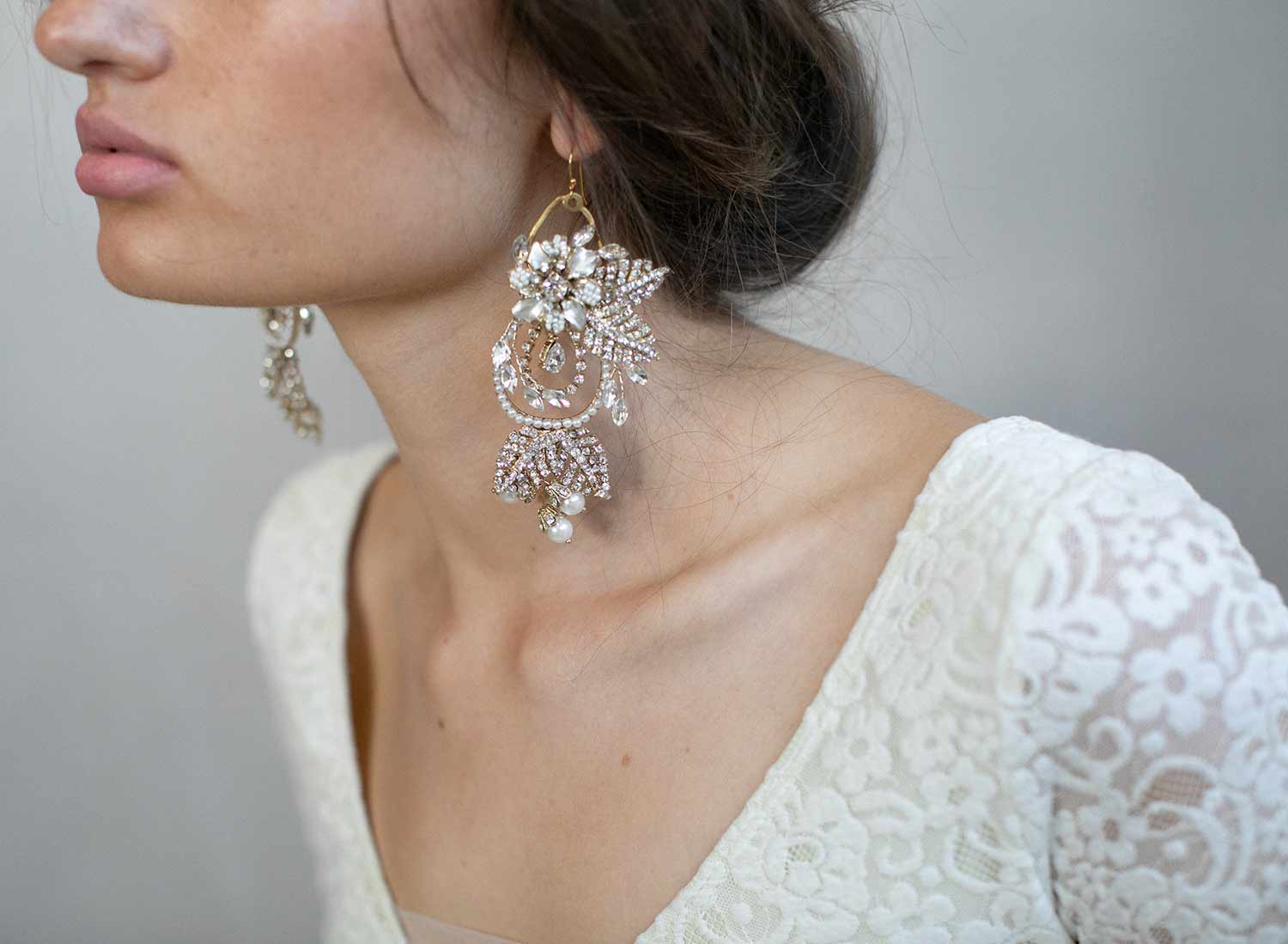 Twigs & Honey Crystal and Silk Petal Chandelier Earrings
