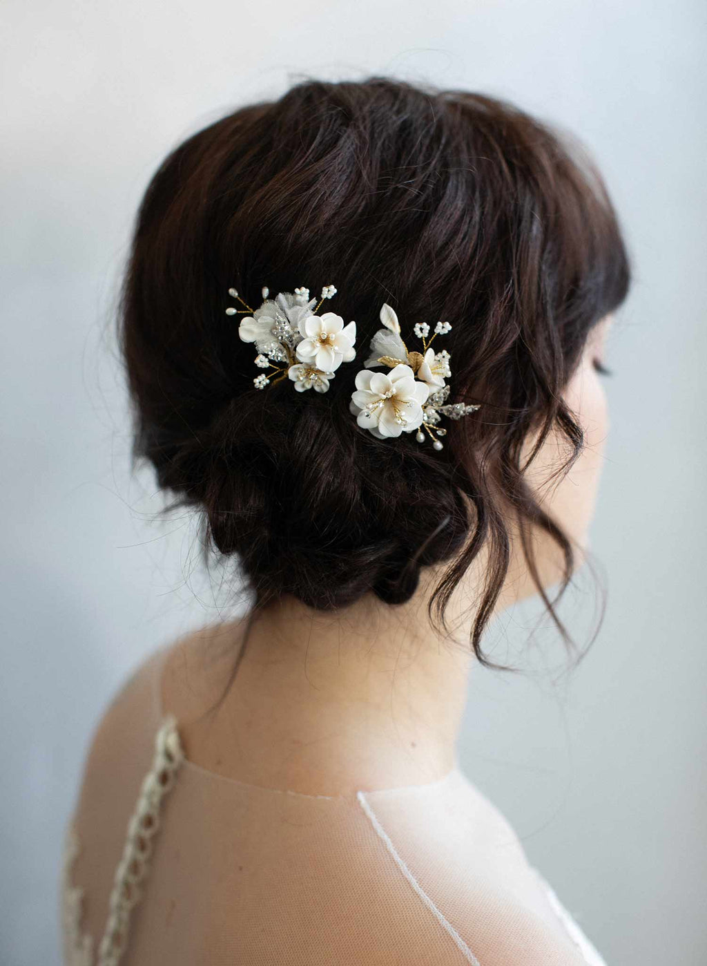 Floral bridal hair pins, Florelle - Creamy blossom hair pin set of 2 ...