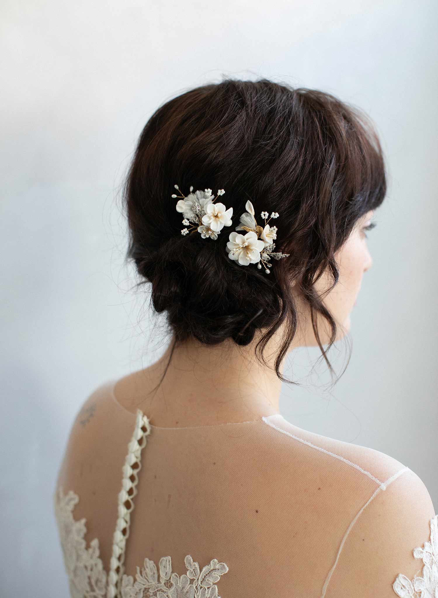 Bridal hair pins, floral pins, wedding hair pins, blossoms hair pins with clay flowers, bridal outlet hair piece CÂLIN style 21005