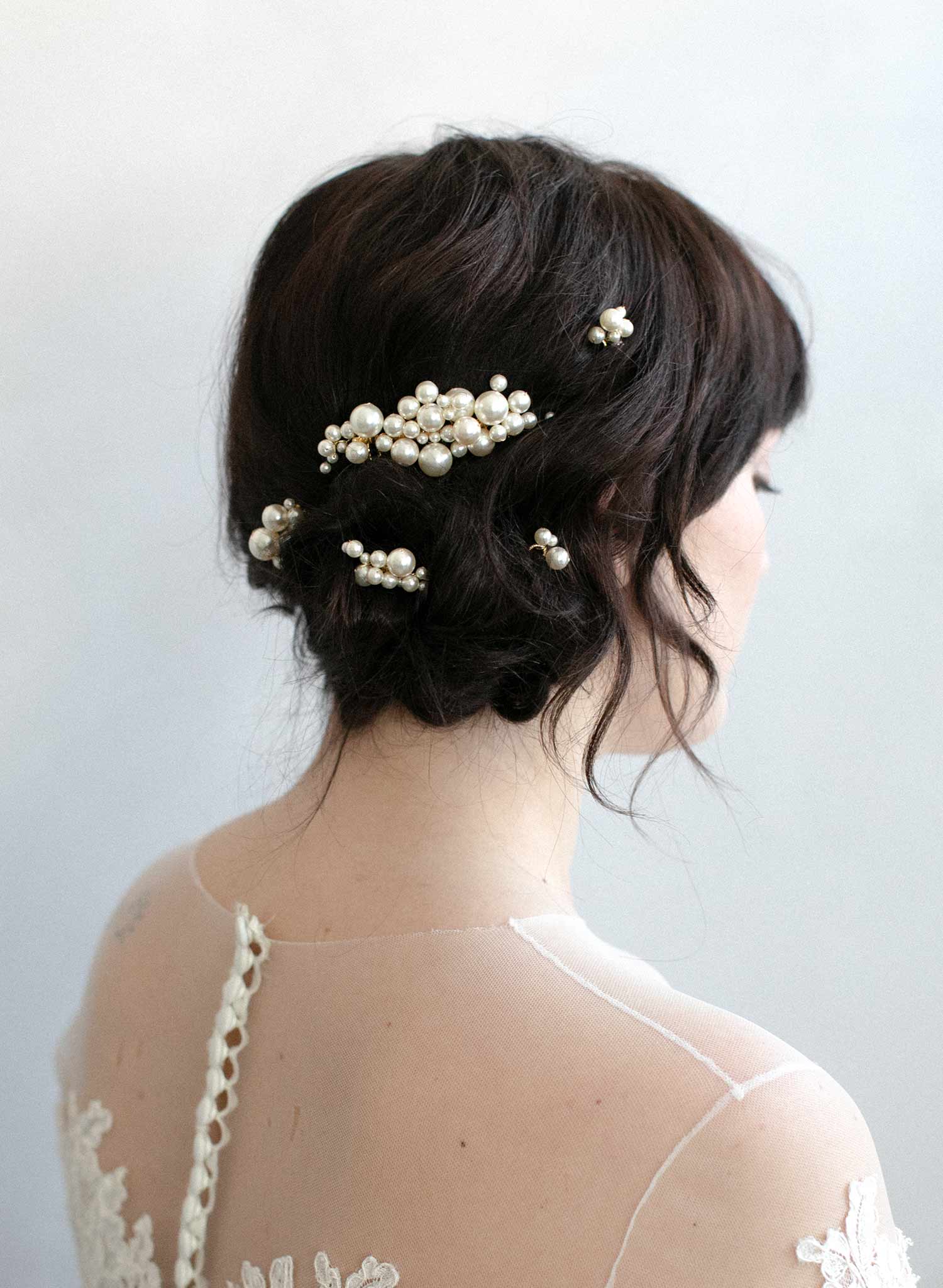 Pearl bridal comb and pin set - Pearl bubbles hair comb and pin set of 5 -  Style #937