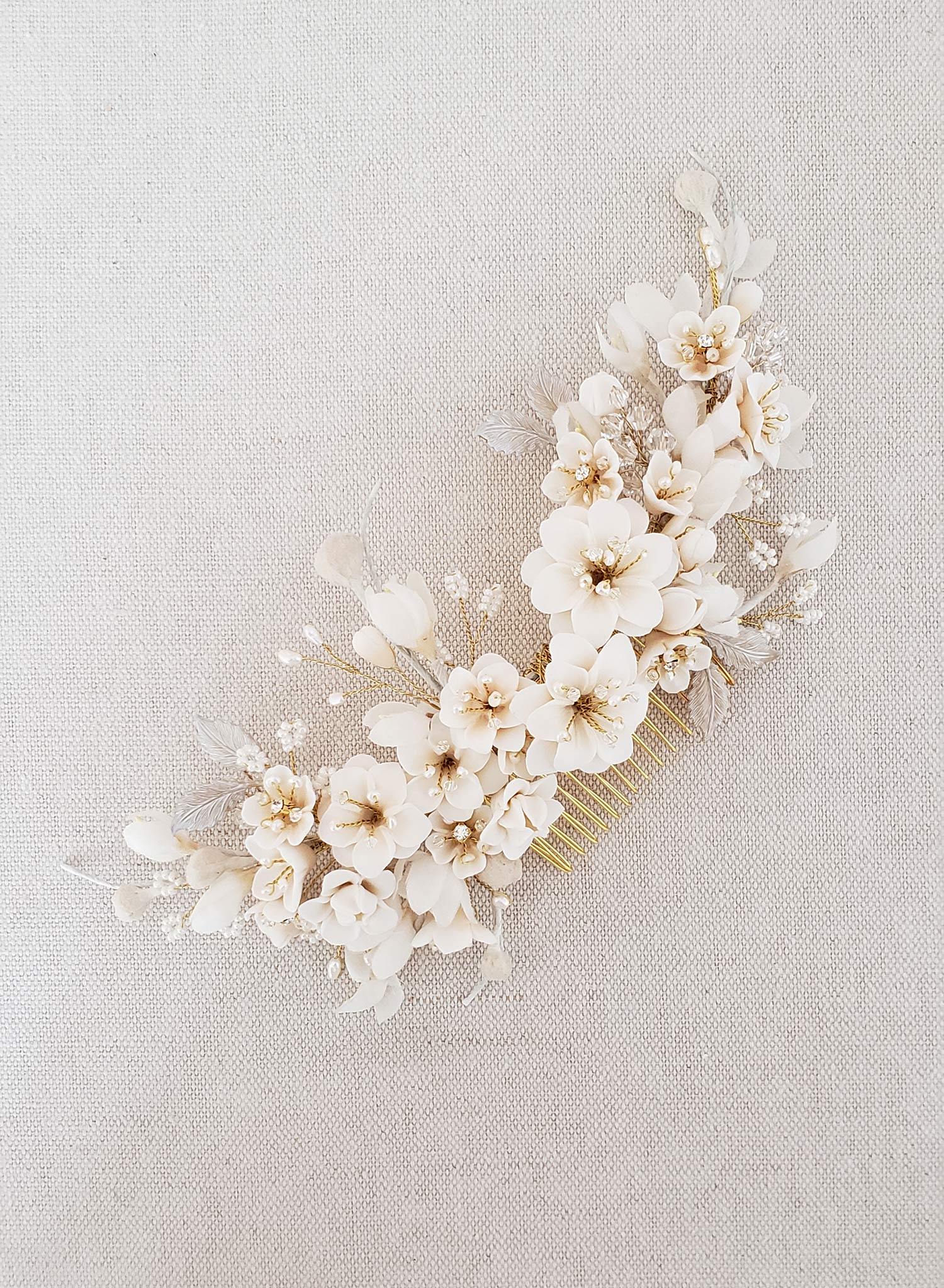 Twigs & Honey Bridal Headpiece, Hair Accessory with Flowers - Double Flower and Pearl Spray Hair Comb - Style #977