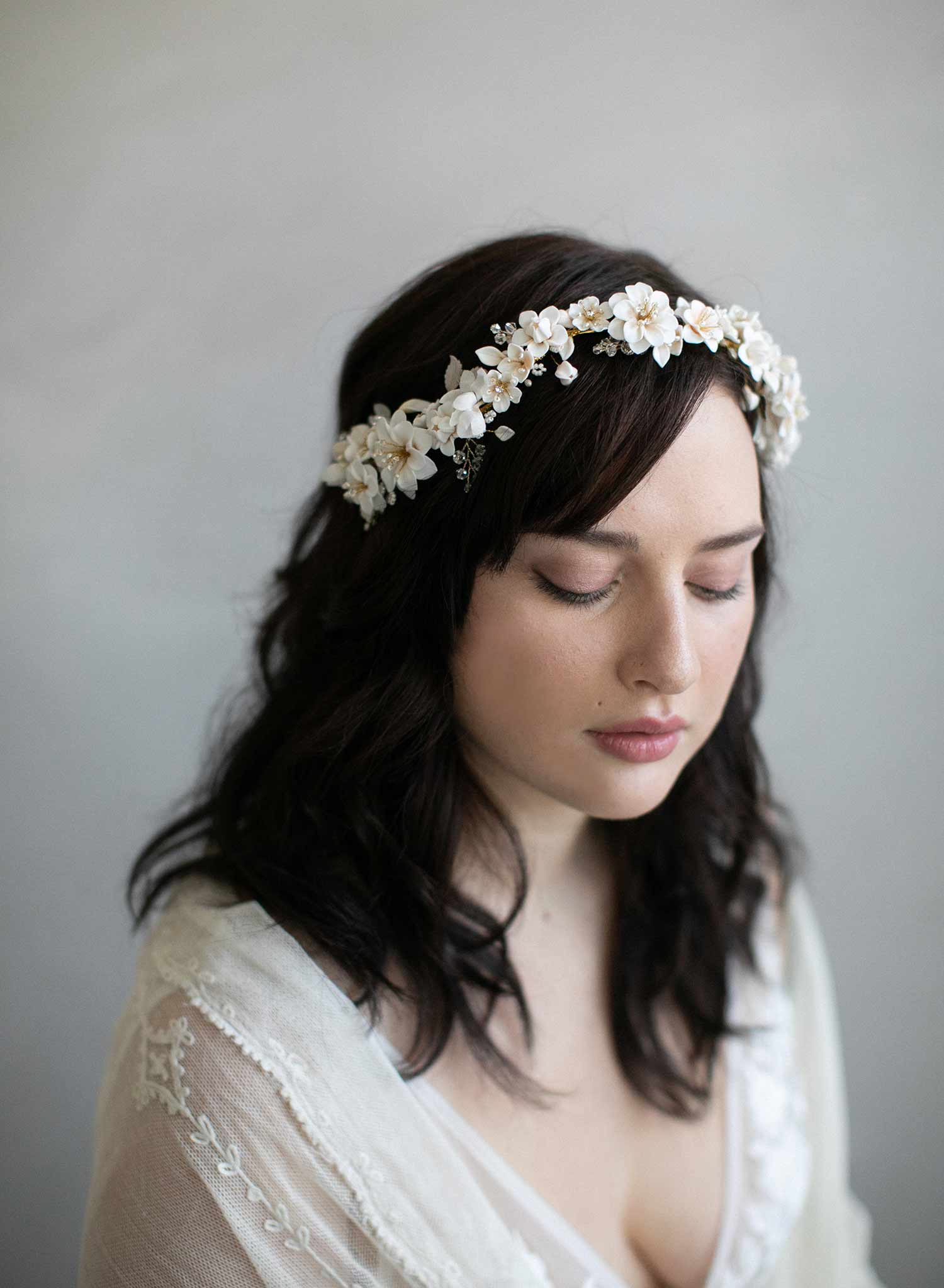 Online floral wedding headband, wedding headpiece, ceramic rose wedding headband, wedding headband, bridal headband, flower hair vine,