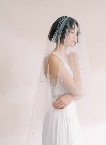 Twigs & Honey Bridal Short Crystal Soft Veil - Whisper Tulle, Short Crystal Veil - Style #2352
