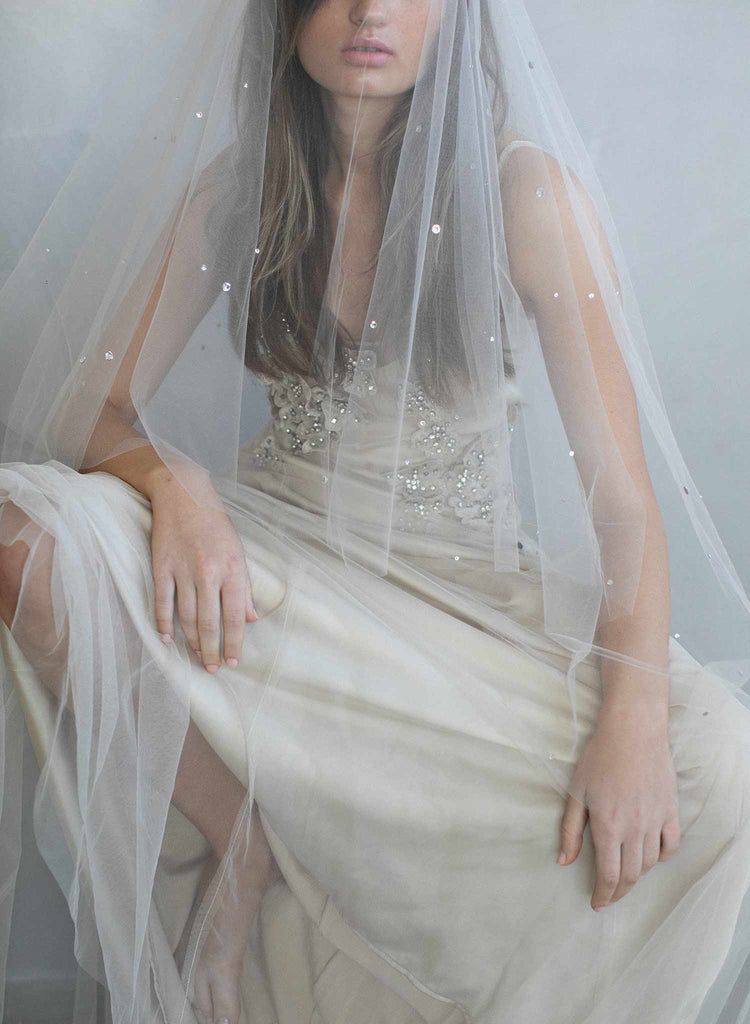 Kira Veil Crystal Rhinestone Birdcage Veil, Bridal Illusion Tulle