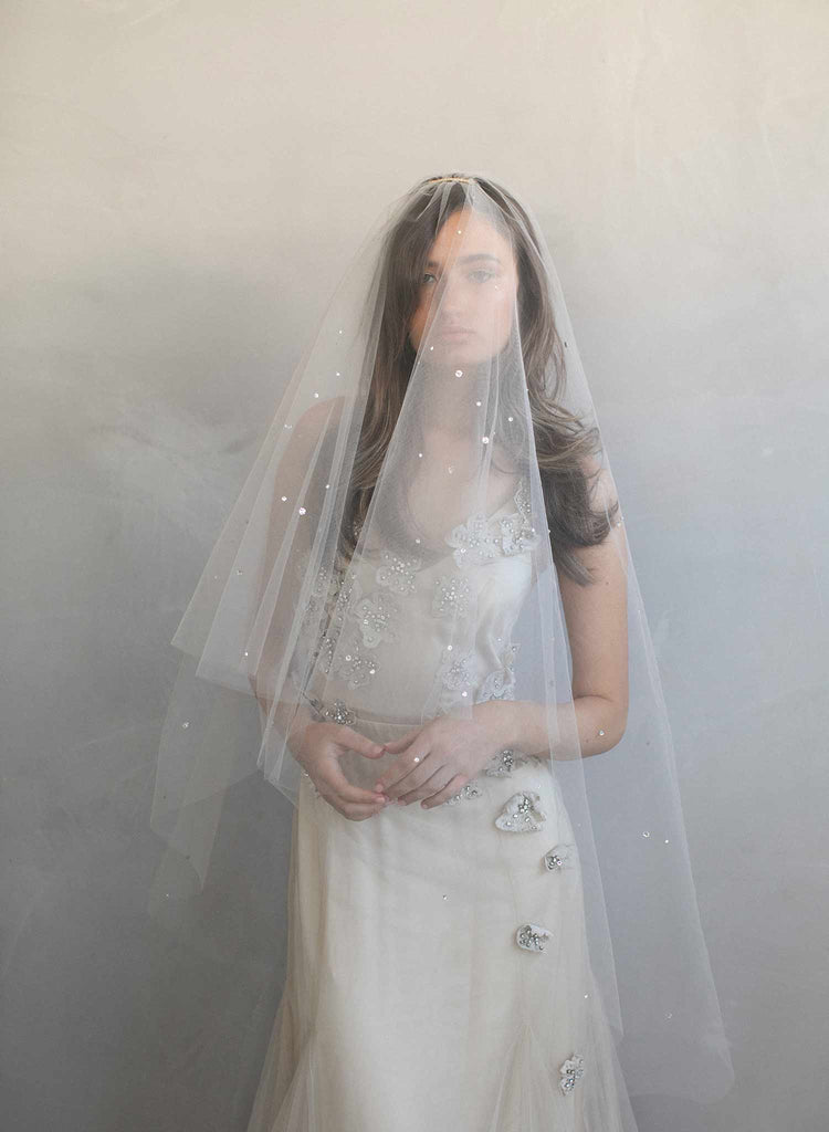 Twigs & Honey Art Deco Inspired Bridal Wedding Veil with Blusher - Deco Crystal Fantasy Veil - Style #2001