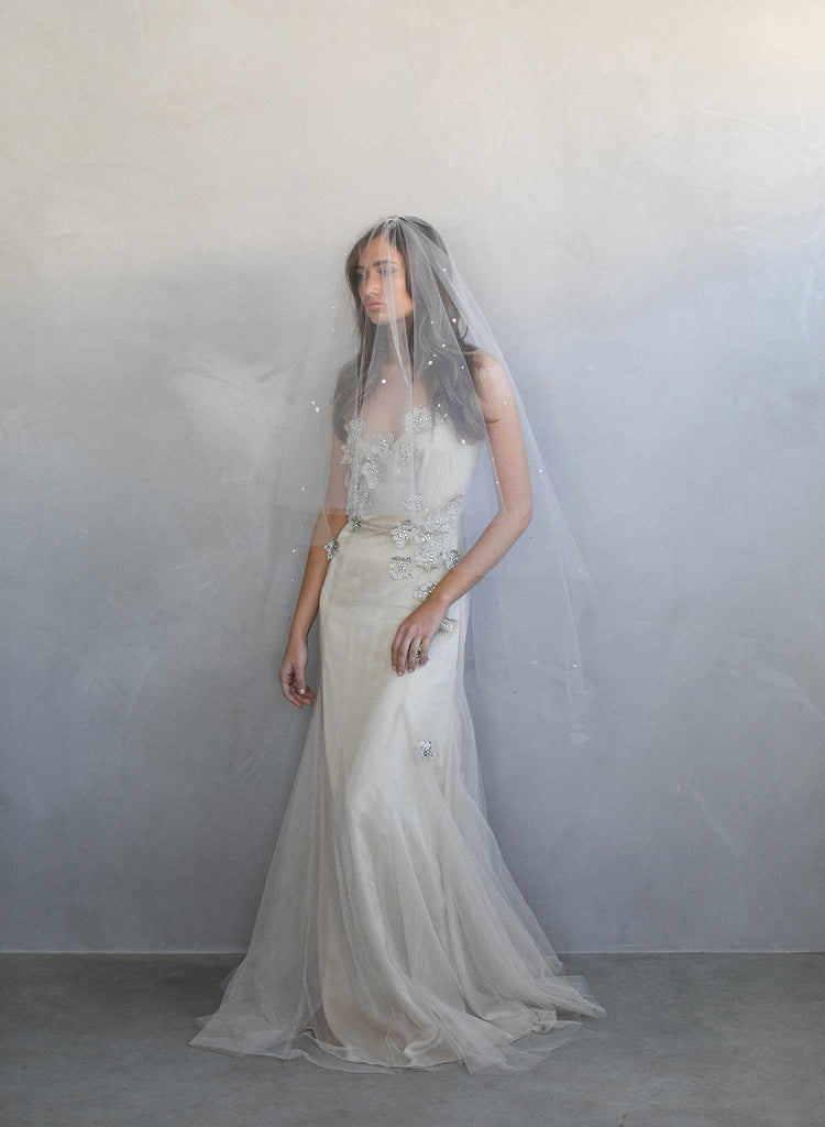 Kira Veil Crystal Rhinestone Birdcage Veil, Bridal Illusion Tulle