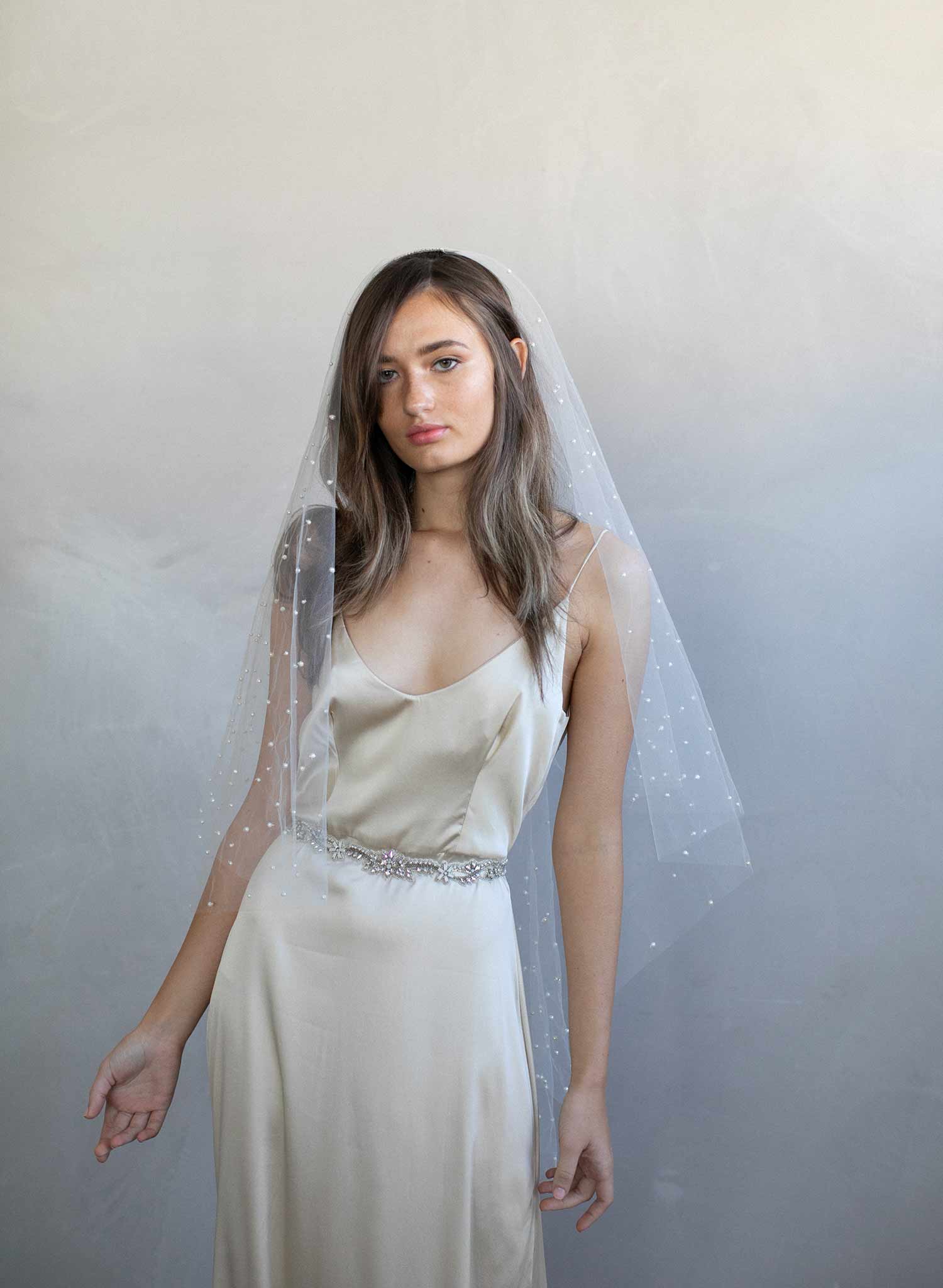 Twigs & Honey Pearl Bridal Veil, Wedding Veil - Pearl Showers Bridal Train Veil - Style #2065