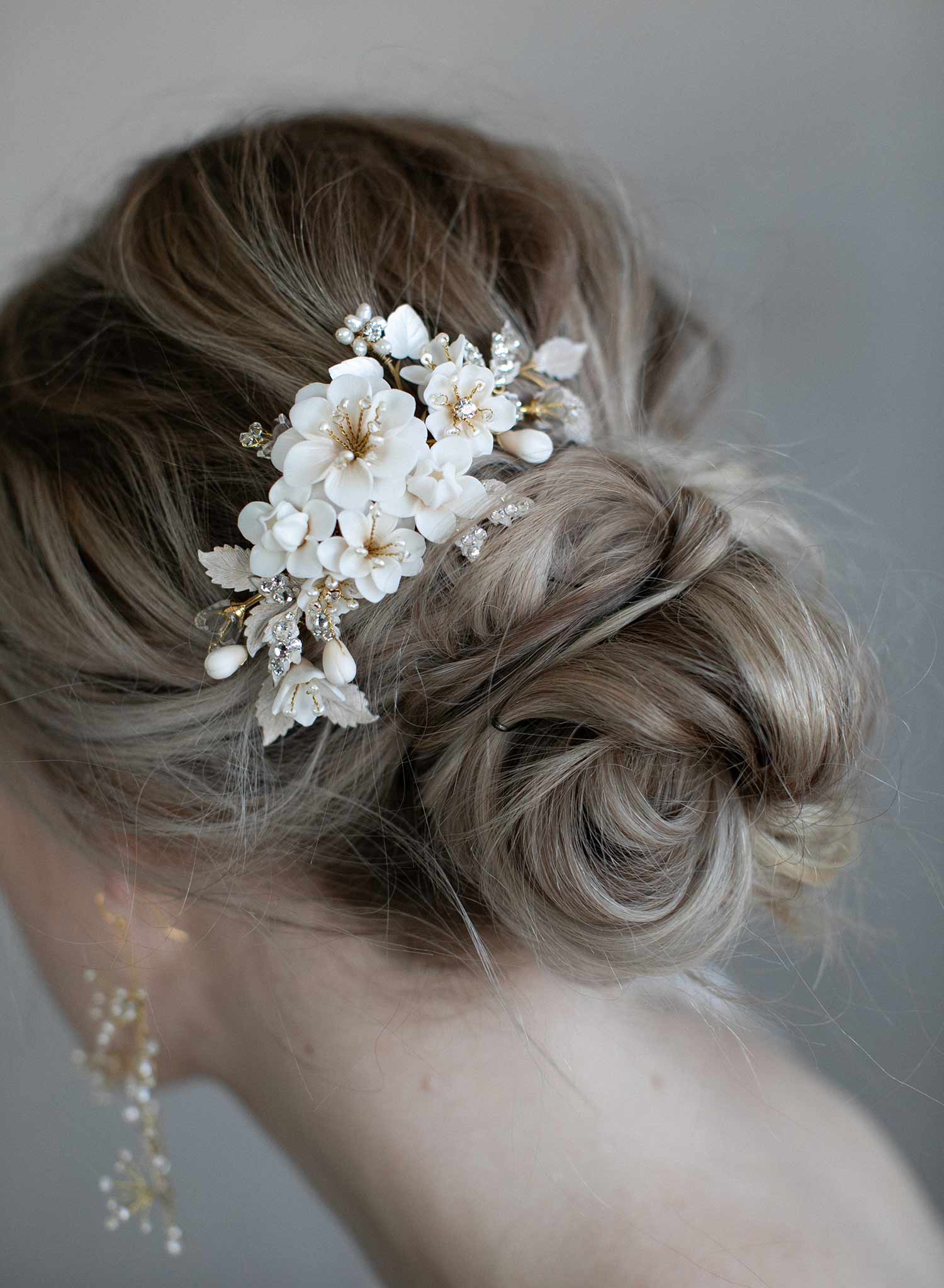 Bridal headpiece, hair accessory with flowers - Double flower and pearl  spray hair comb - Style #977