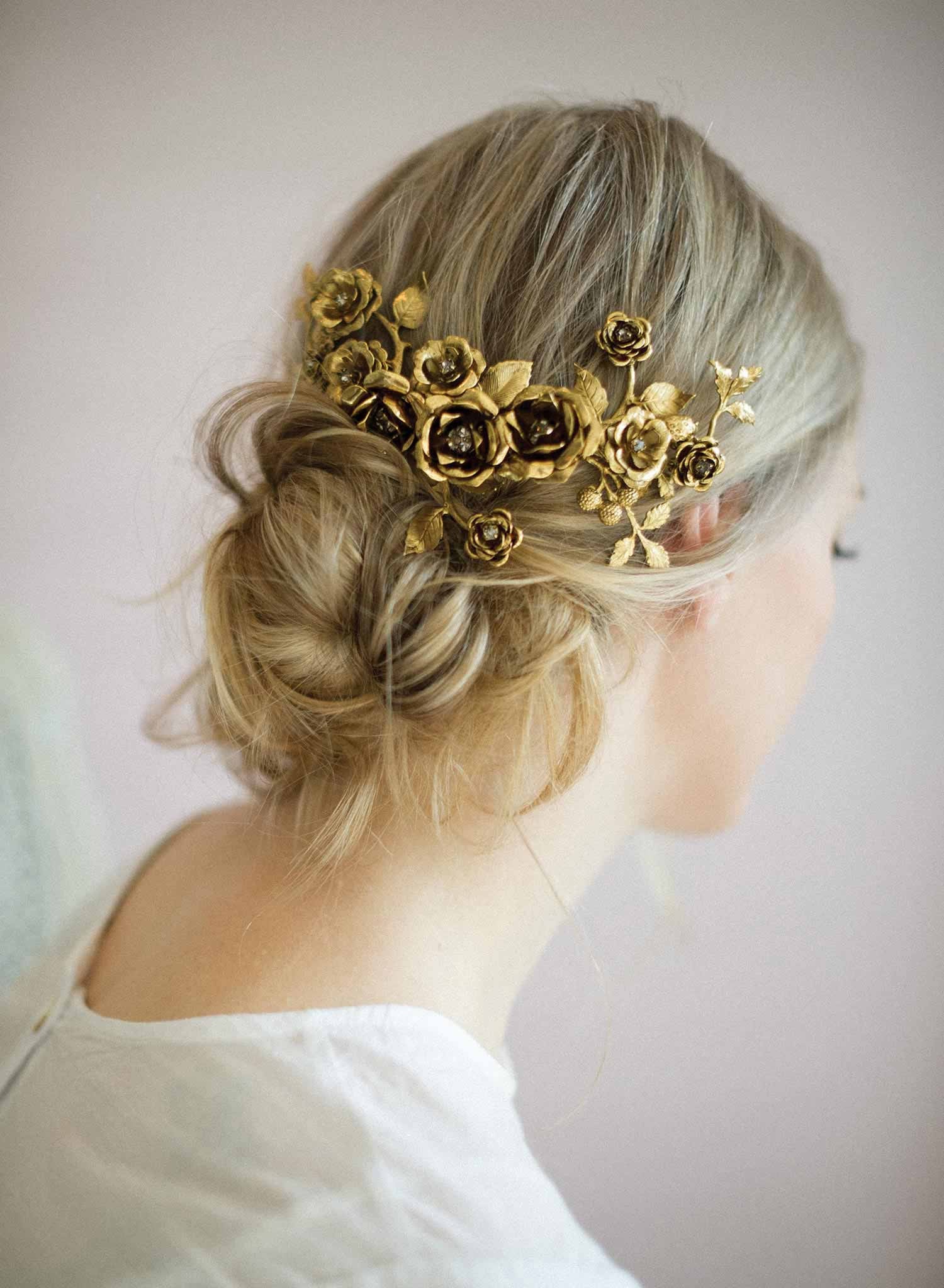 rose bridal headpiece, gold plated, antique inspired, handmade, twigs and honey