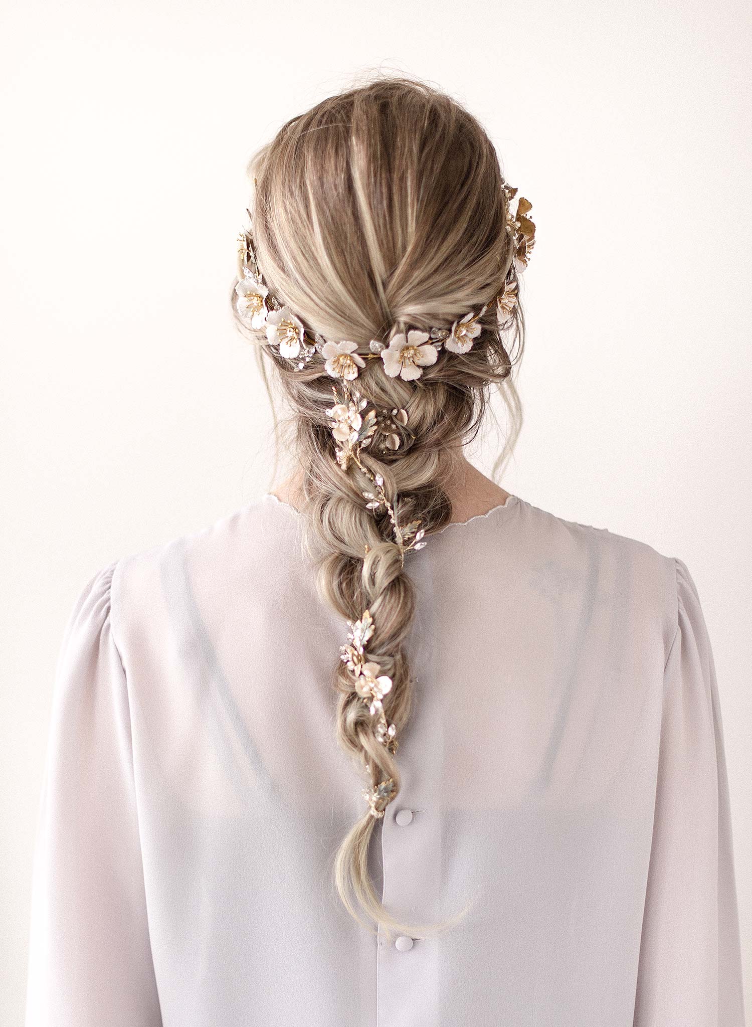 Extra long antique leaf and blossom hair vine - Style #915